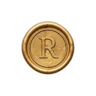 Selo de lacre dourado com a letra R